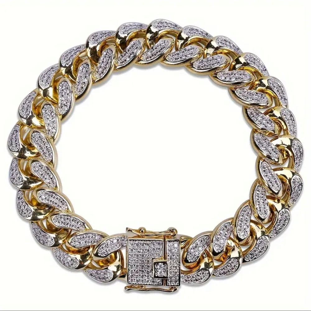 18K Iced Out Yellow Gold Miami Hip Hop Cuban Link Bracelet For Men/Women